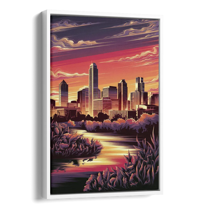 Austin Skyline Sunset Side - White Canvas Wall Art