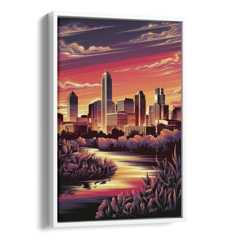 Austin Skyline Sunset Side - White Canvas Wall Art