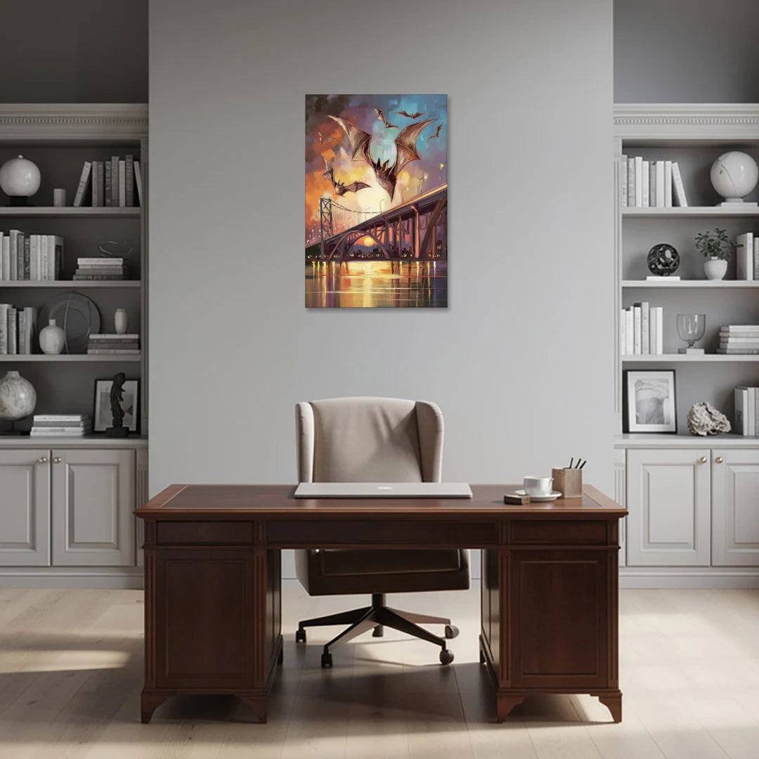 Austin Soaring Bats Scene - Canvas Wall Art - Office - 24x36