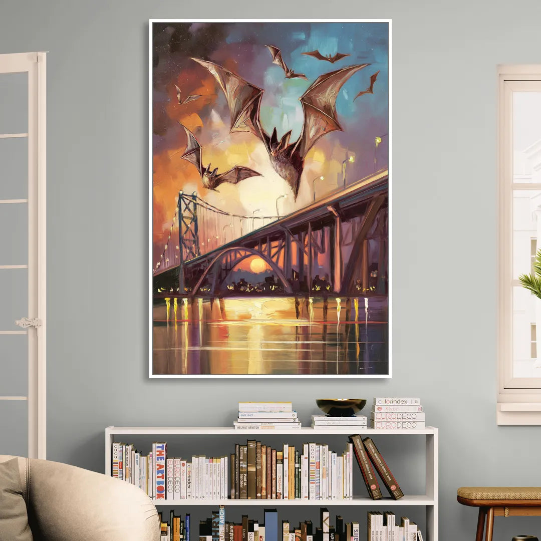 Austin Soaring Bats Scene Sitting Room - White Canvas Wall Art