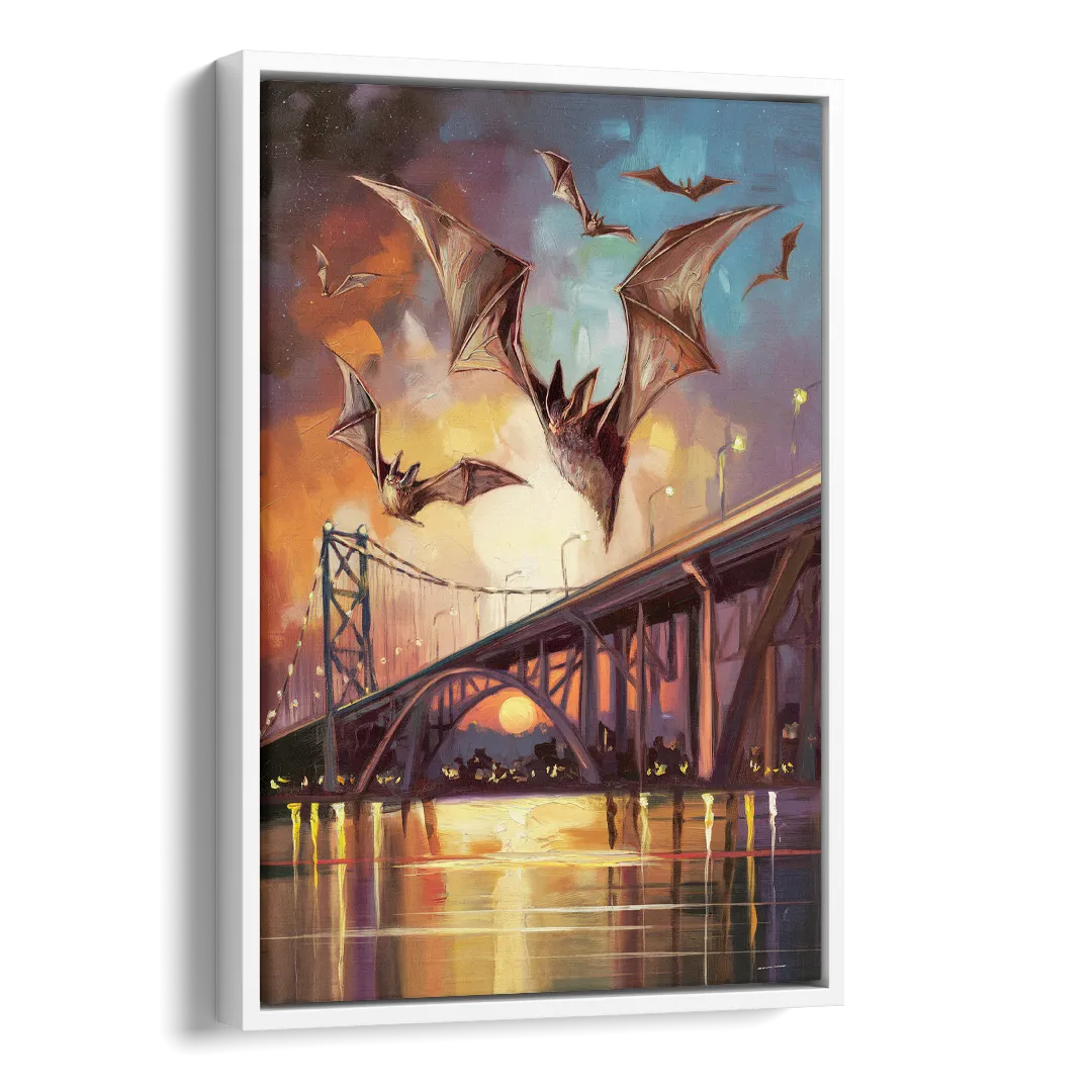 Austin Soaring Bats Scene Side - White Canvas Wall Art