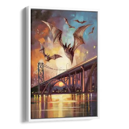 Austin Soaring Bats Scene Side - White Canvas Wall Art