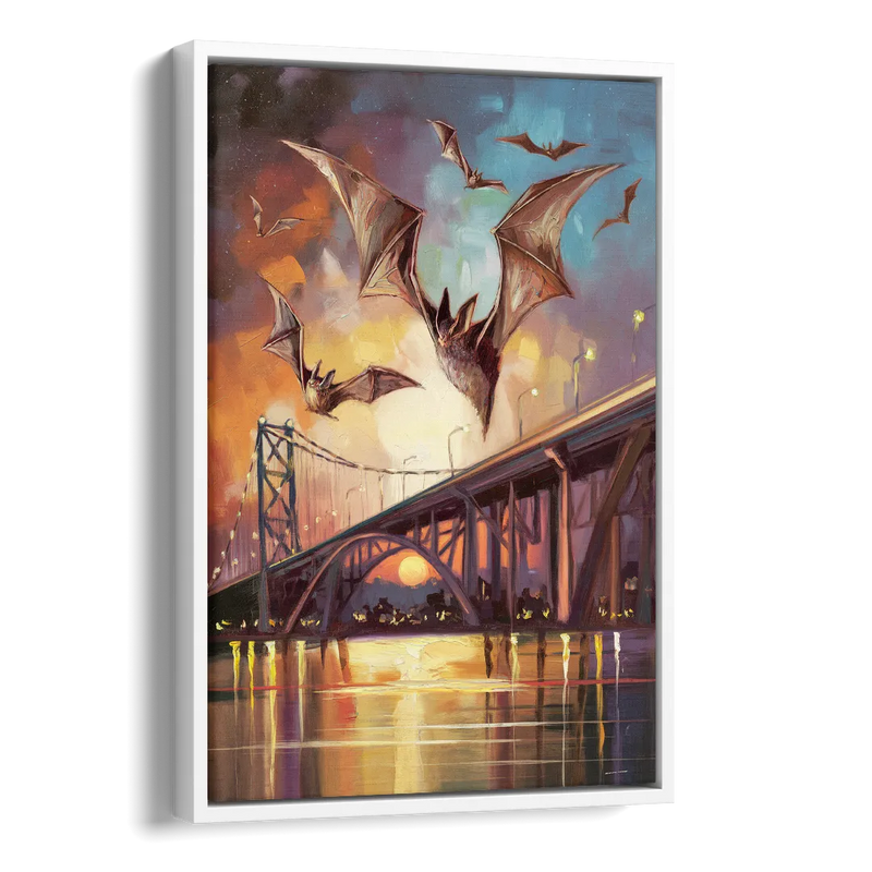 Austin Soaring Bats Scene Side - White Canvas Wall Art