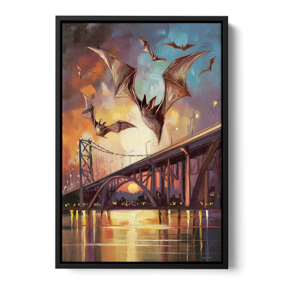 Austin Soaring Bats Scene Front - Black Canvas Wall Art