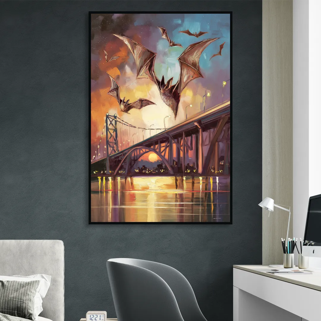 Austin Soaring Bats Scene Living Room - Black Canvas Wall Art