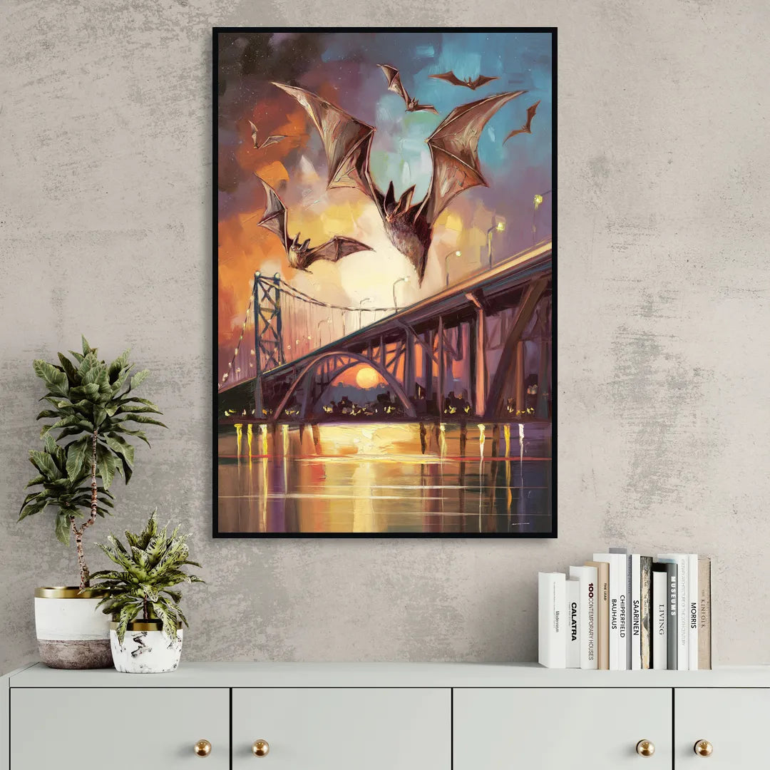 Austin Soaring Bats Scene Sitting Room - Black Canvas Wall Art