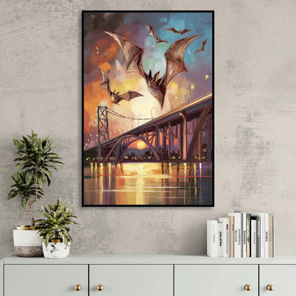 Austin Soaring Bats Scene Sitting Room - Black Canvas Wall Art