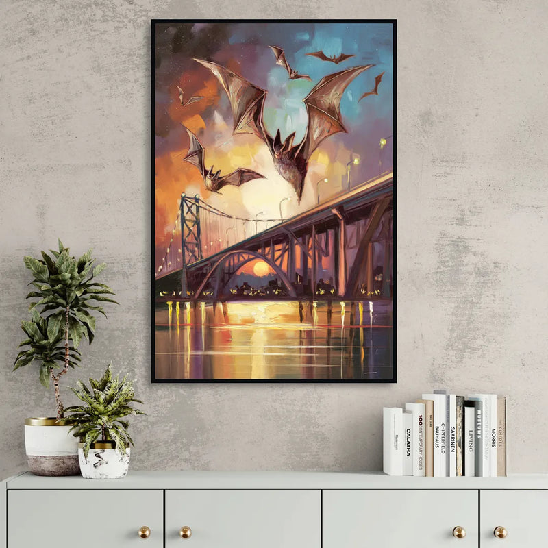 Austin Soaring Bats Scene Sitting Room - Black Canvas Wall Art