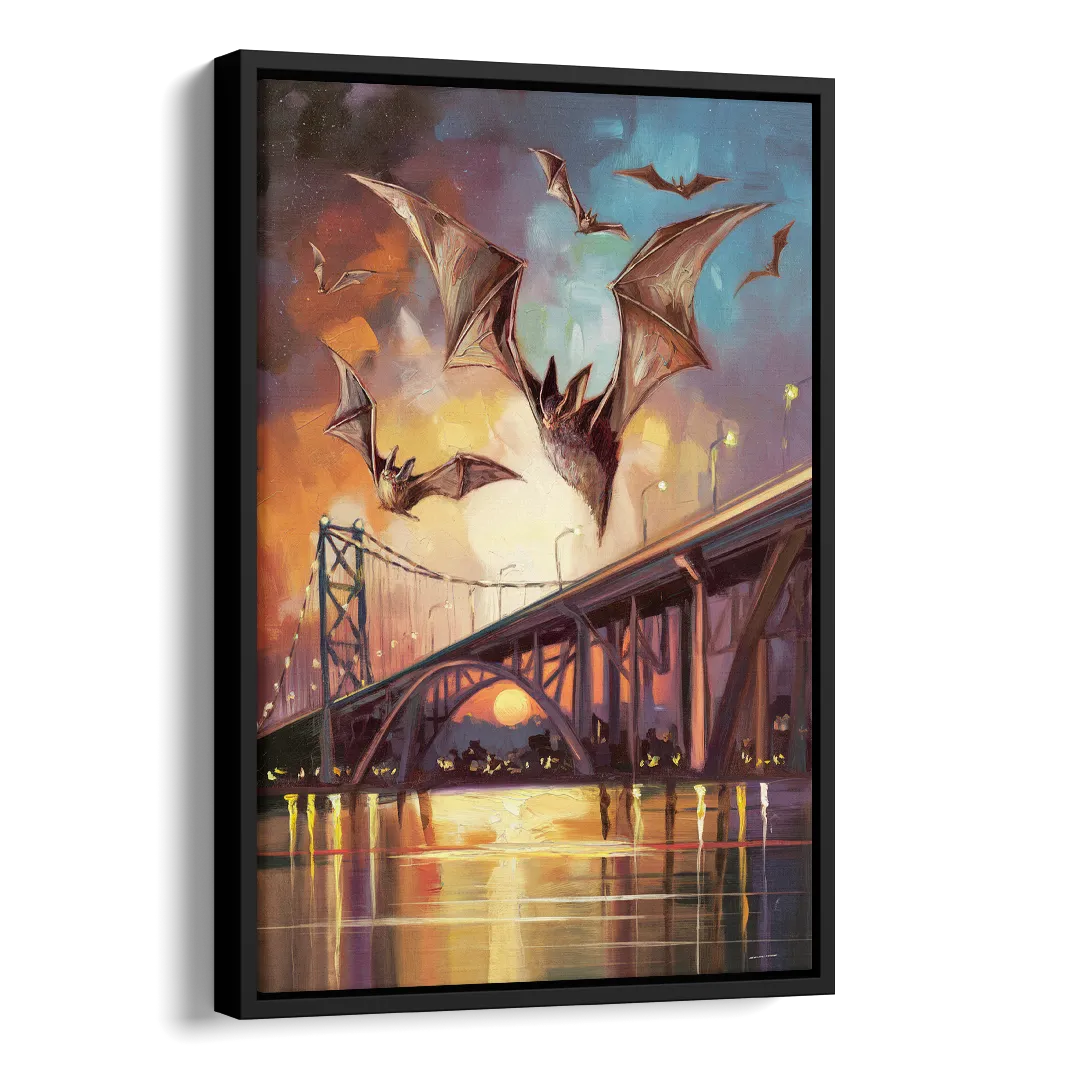 Austin Soaring Bats Scene Side - Black Canvas Wall Art