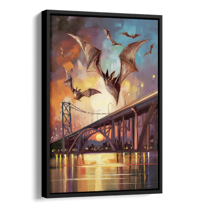 Austin Soaring Bats Scene Side - Black Canvas Wall Art