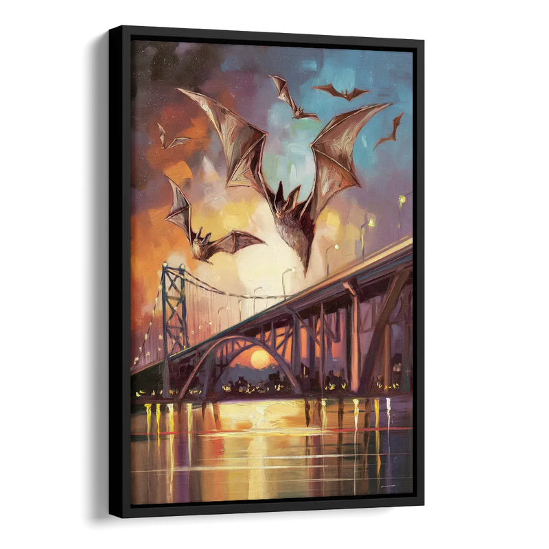 Austin Soaring Bats Scene Side - Black Canvas Wall Art
