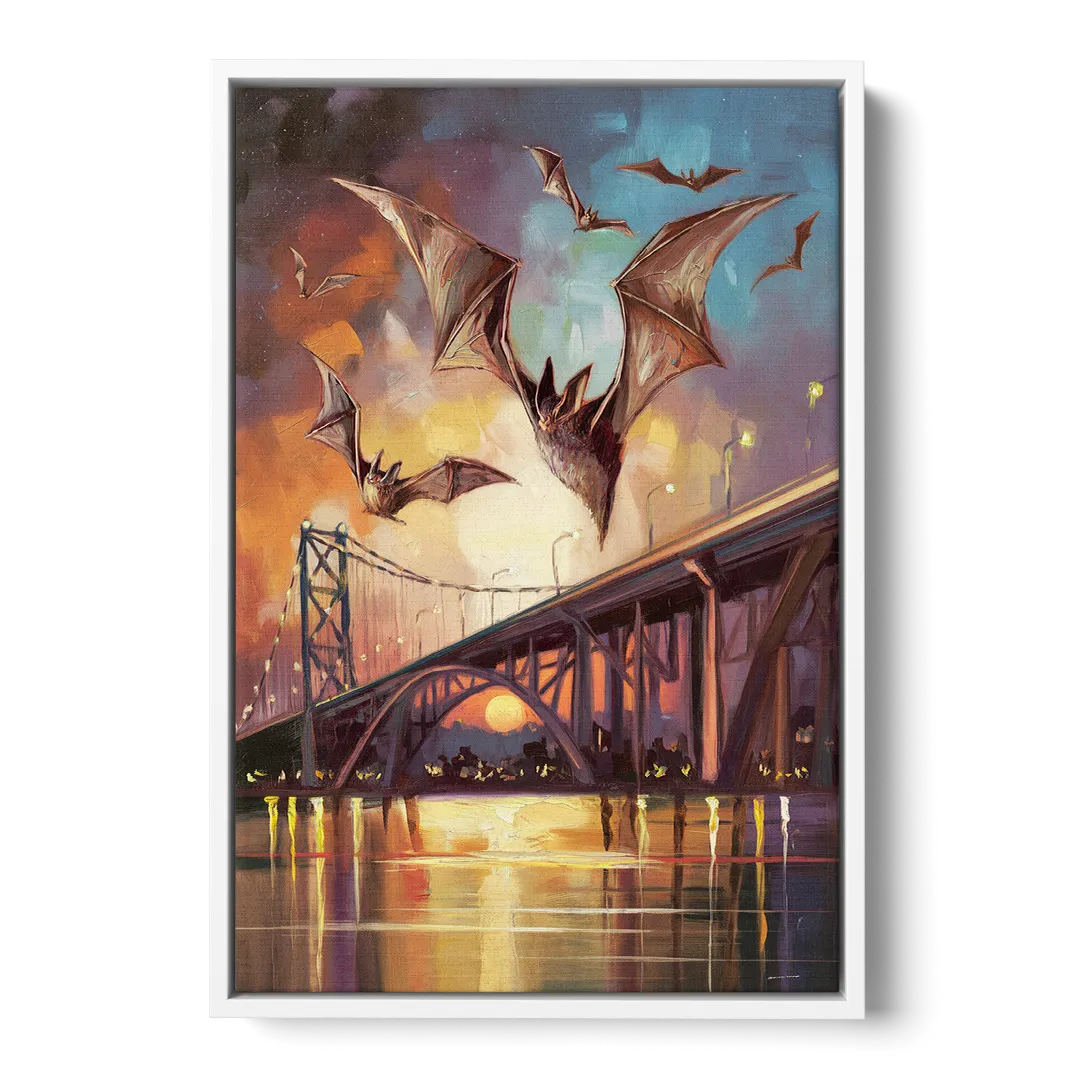 Austin Soaring Bats Scene Front - White Canvas Wall Art