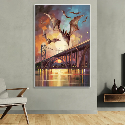 Austin Soaring Bats Scene Living Room - White Canvas Wall Art