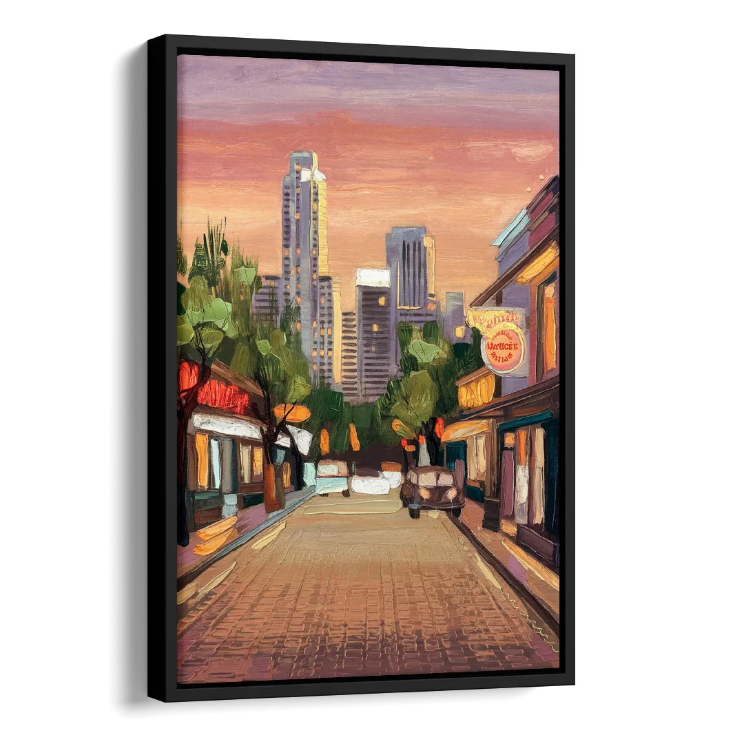 Austin South Congress Aesthetic Side - Black Canvas Wall Art