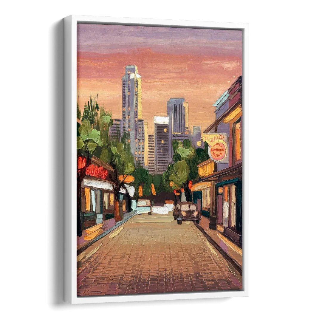 Austin South Congress Aesthetic Side - White Canvas Wall Art