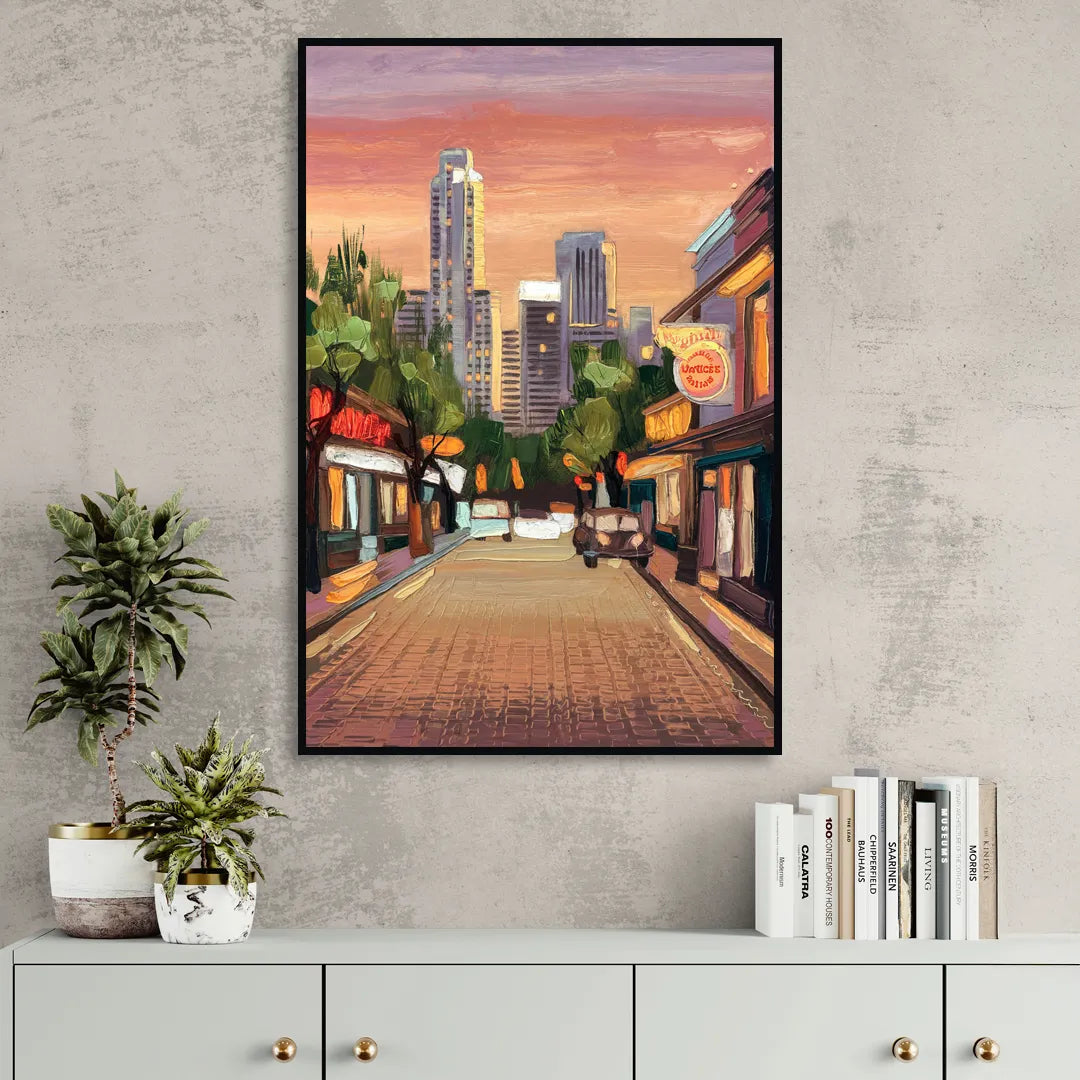 Austin South Congress Aesthetic Living Room - Black Canvas Wall Art