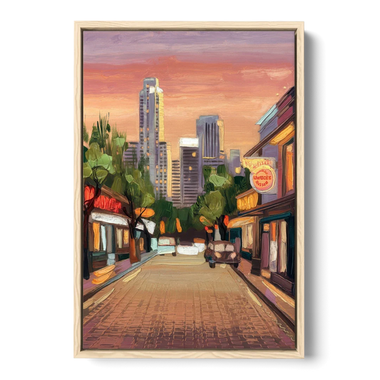 Austin South Congress Aesthetic - Oak Framed Canvas Wall Art - Front