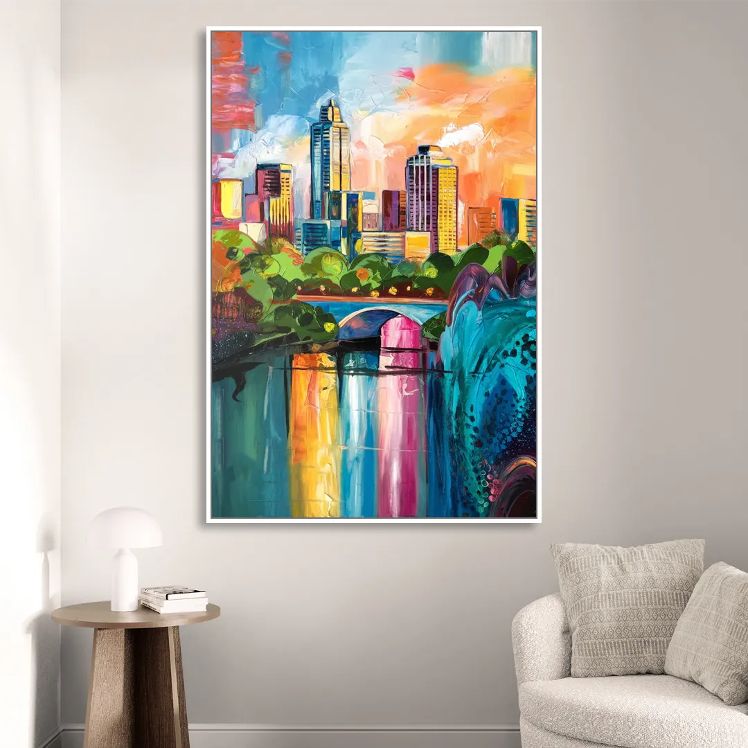 Austin Street Art Culture Sitting Room - White Canvas Wall Art