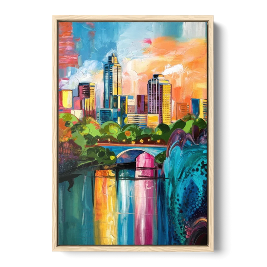 Austin Street Art Culture - Oak Framed Canvas Wall Art - Front