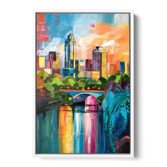Austin Street Art Culture - White Framed Canvas Wall Art - Front