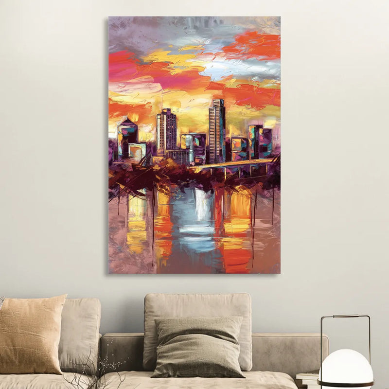 Austin Sunset Over Skyline Living Room - Canvas Wall Art