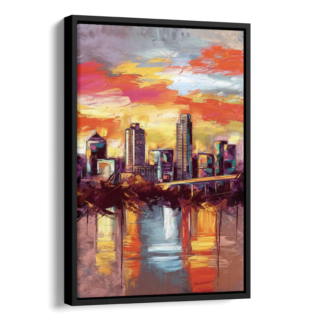 Austin Sunset Over Skyline Side - Black Canvas Wall Art
