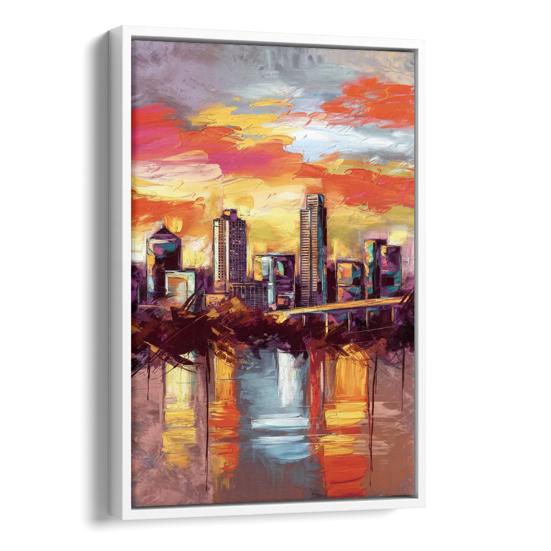 Austin Sunset Over Skyline Side - White Canvas Wall Art