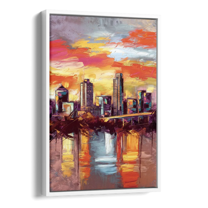 Austin Sunset Over Skyline Side - White Canvas Wall Art