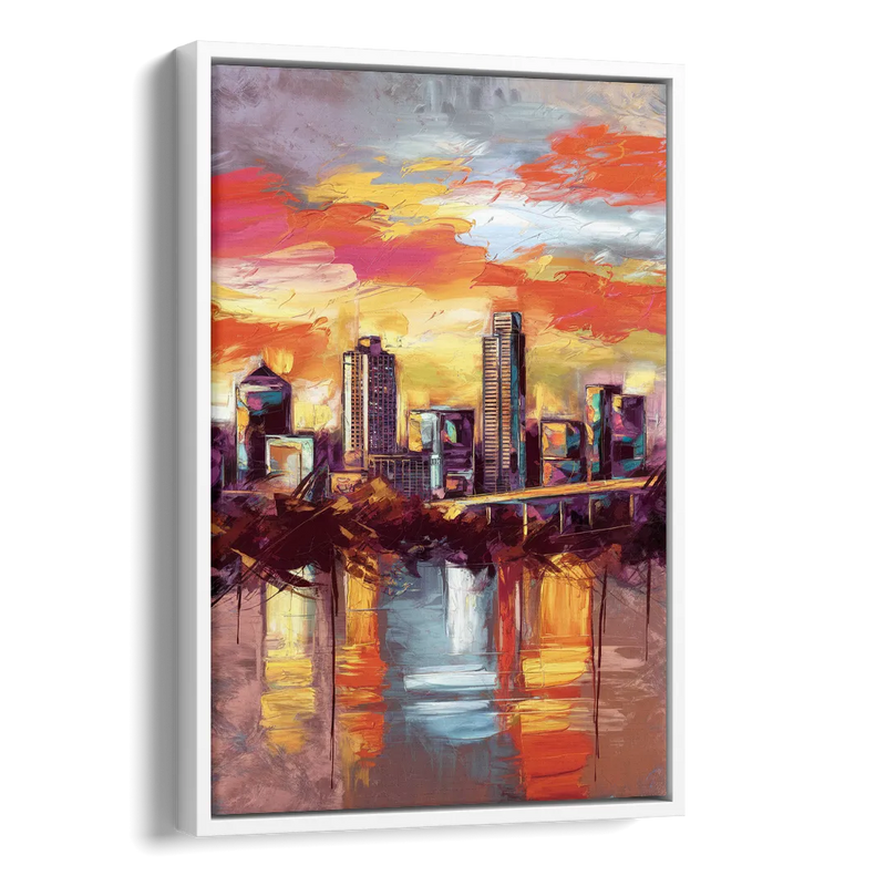 Austin Sunset Over Skyline Side - White Canvas Wall Art