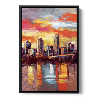 Austin Sunset Over Skyline Front - Black Canvas Wall Art