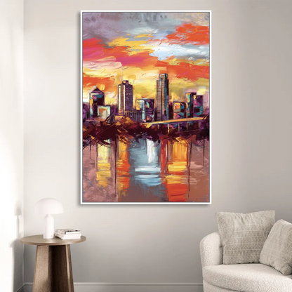 Austin Sunset Over Skyline Living Room - White Canvas Wall Art