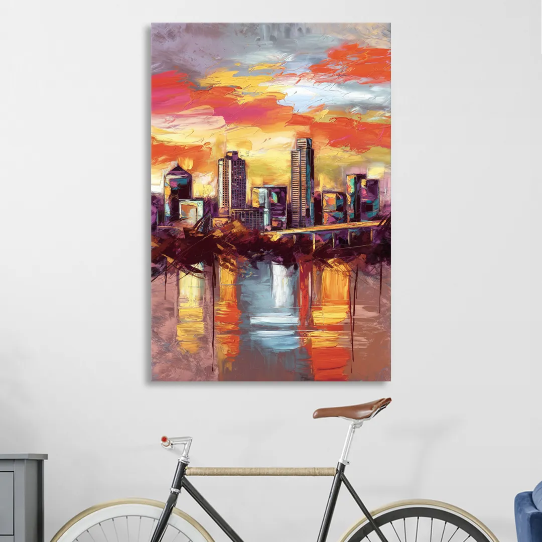 Austin Sunset Over Skyline Sitting Room - Canvas Wall Art
