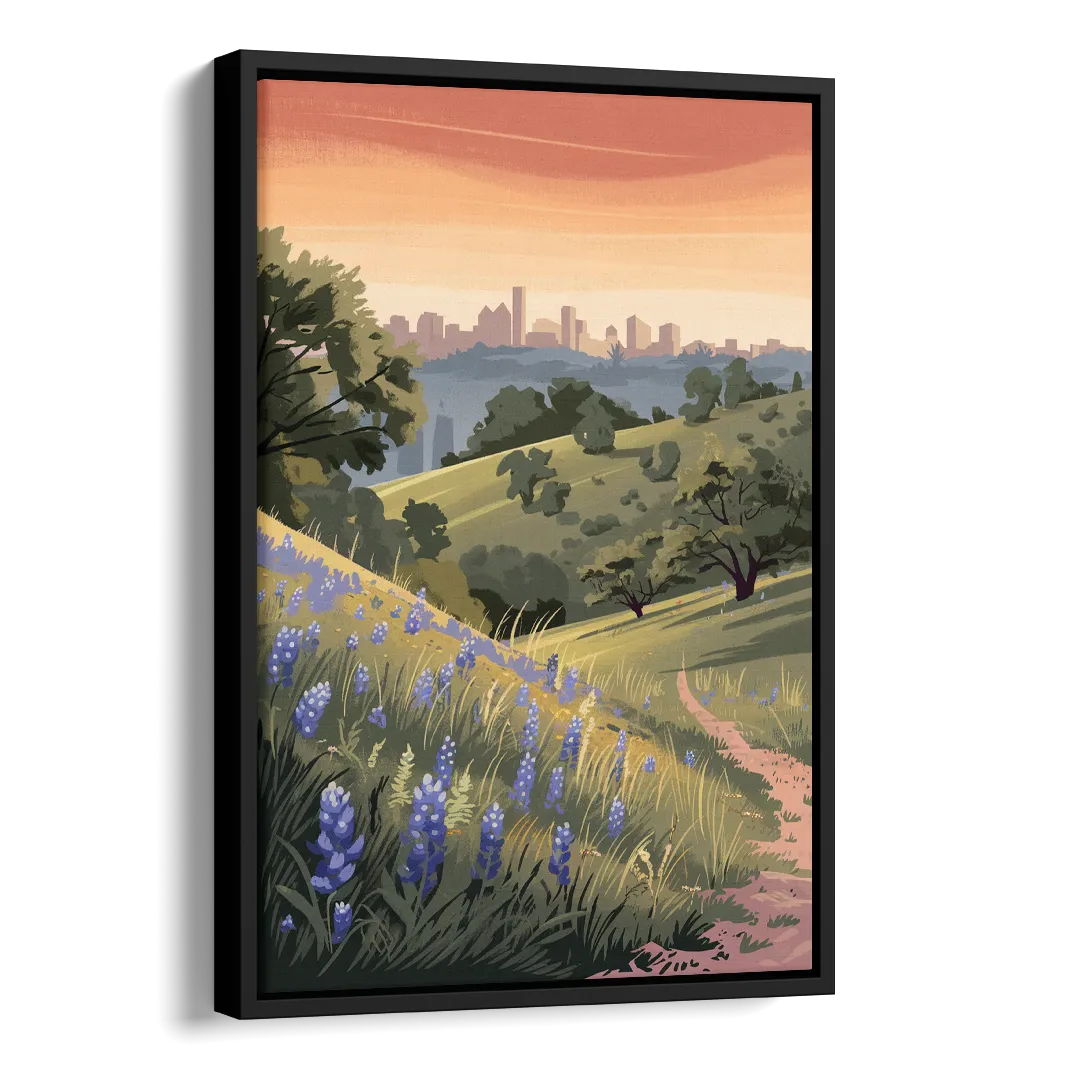 Austin Texas Hill Country Side - Black Canvas Wall Art