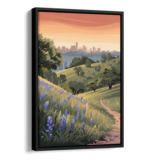 Austin Texas Hill Country Side - Black Canvas Wall Art