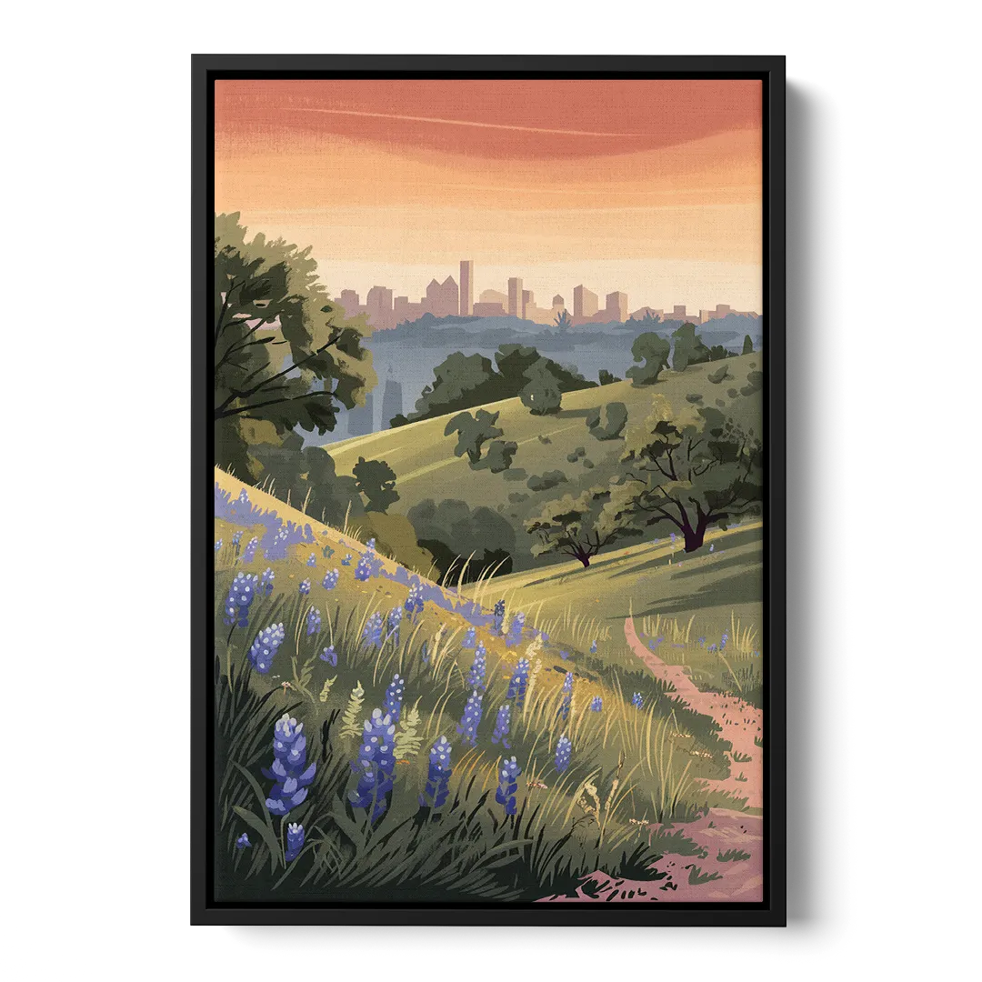 Austin Texas Hill Country Front - Black Canvas Wall Art