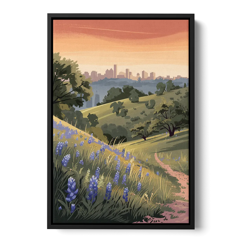 Austin Texas Hill Country Front - Black Canvas Wall Art