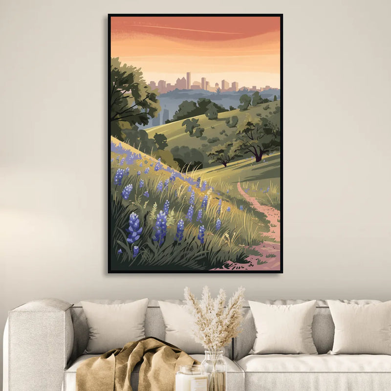 Austin Texas Hill Country Sitting Room - Black Canvas Wall Art