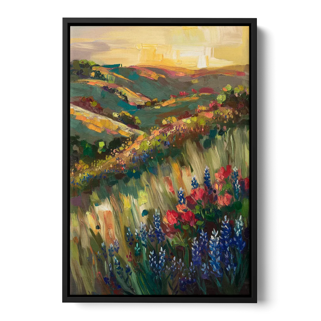 Austin Texas Hill Country Landscape Front - Black Canvas Wall Art