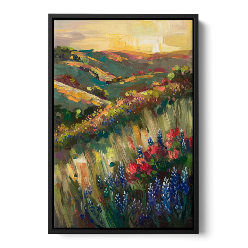 Austin Texas Hill Country Landscape Front - Black Canvas Wall Art