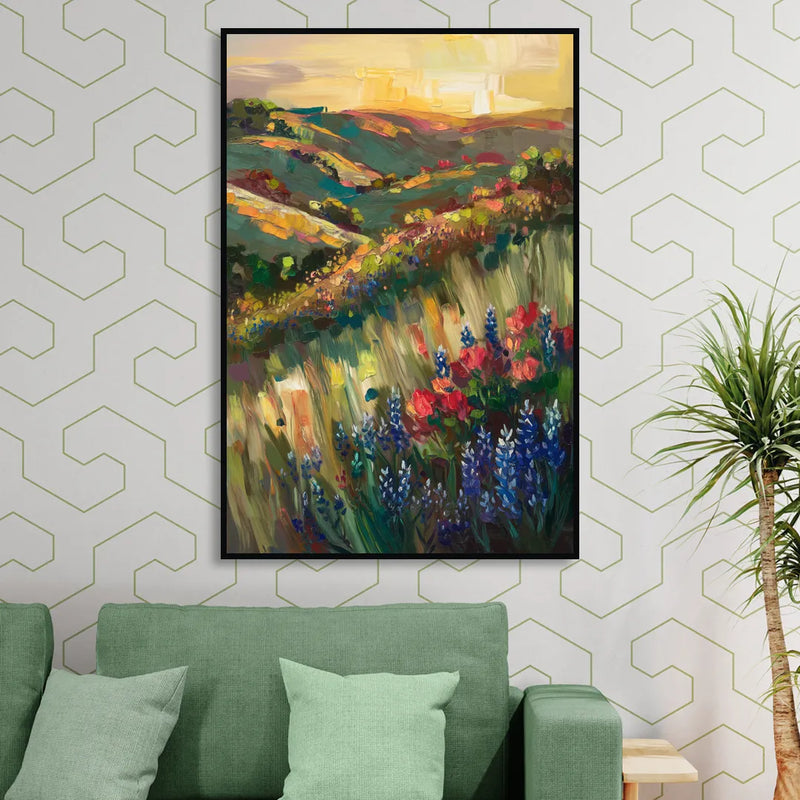 Austin Texas Hill Country Landscape Sitting Room - Black Canvas Wall Art