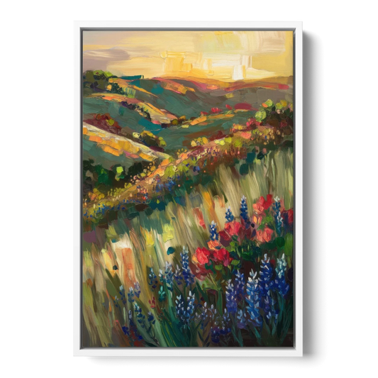 Austin Texas Hill Country Landscape - White Framed Canvas Wall Art - Front