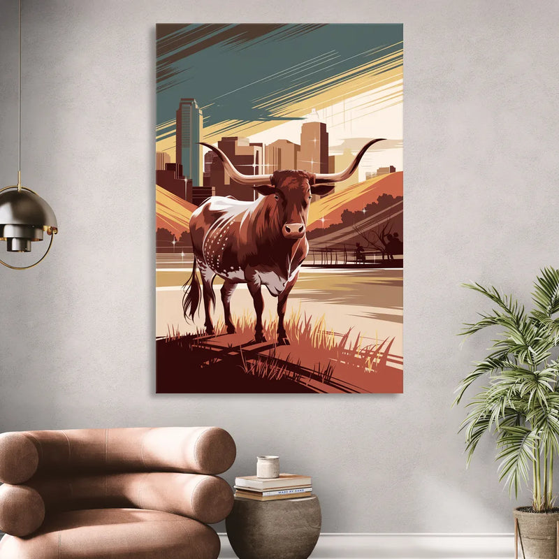 Austin Texas Longhorn Spirit Living Room - Canvas Wall Art