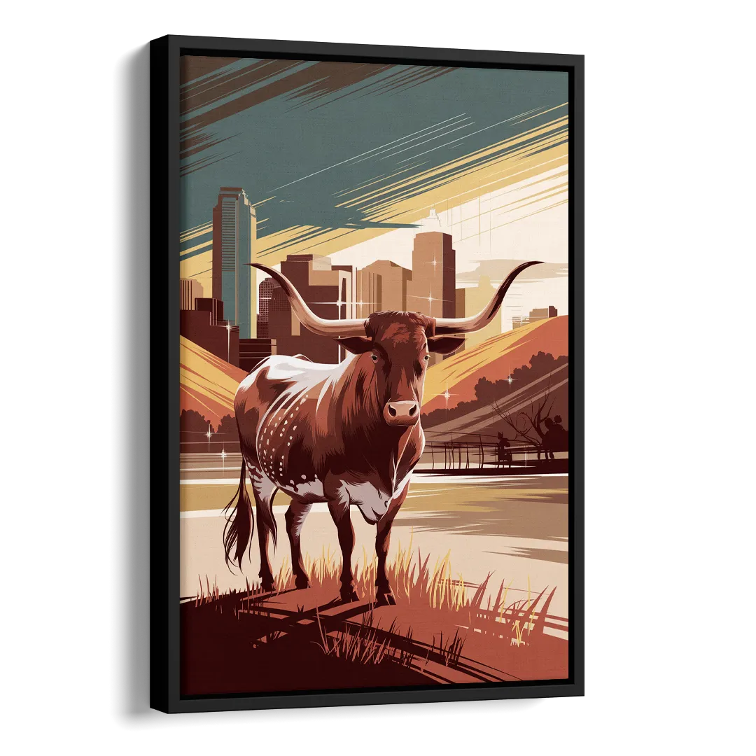 Austin Texas Longhorn Spirit Side - Black Canvas Wall Art
