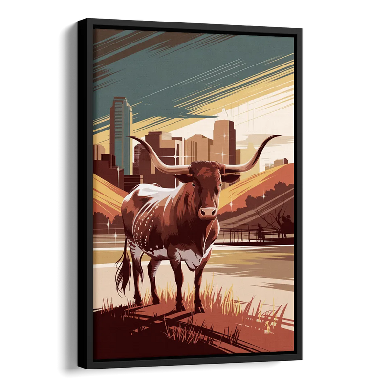 Austin Texas Longhorn Spirit Side - Black Canvas Wall Art