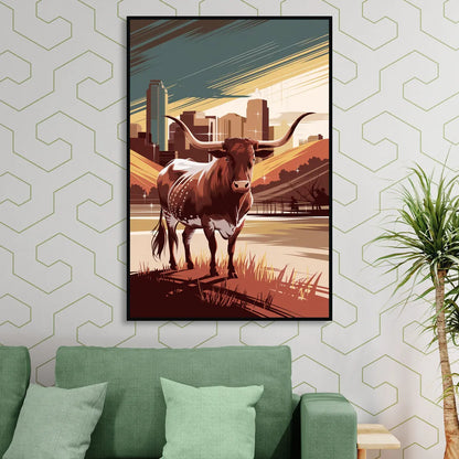 Austin Texas Longhorn Spirit Living Room - Black Canvas Wall Art