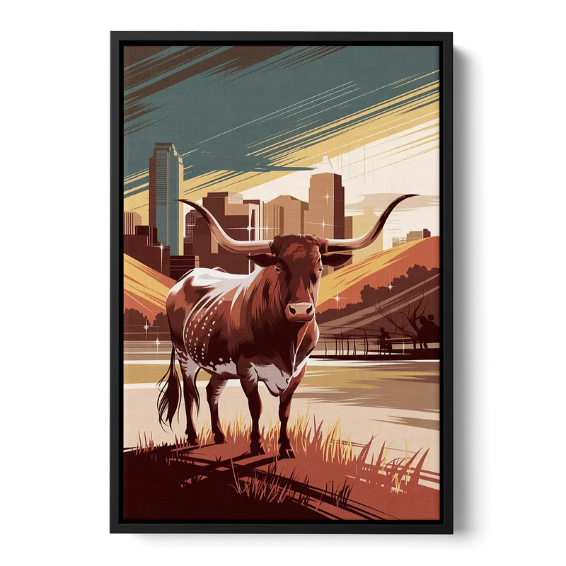 Austin Texas Longhorn Spirit Front - Black Canvas Wall Art