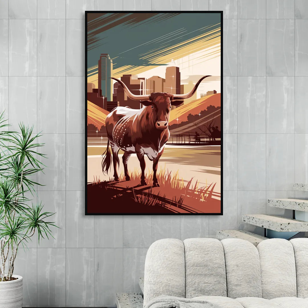 Austin Texas Longhorn Spirit Sitting Room - Black Canvas Wall Art