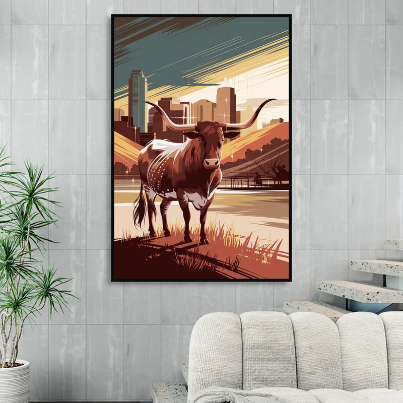 Austin Texas Longhorn Spirit Sitting Room - Black Canvas Wall Art