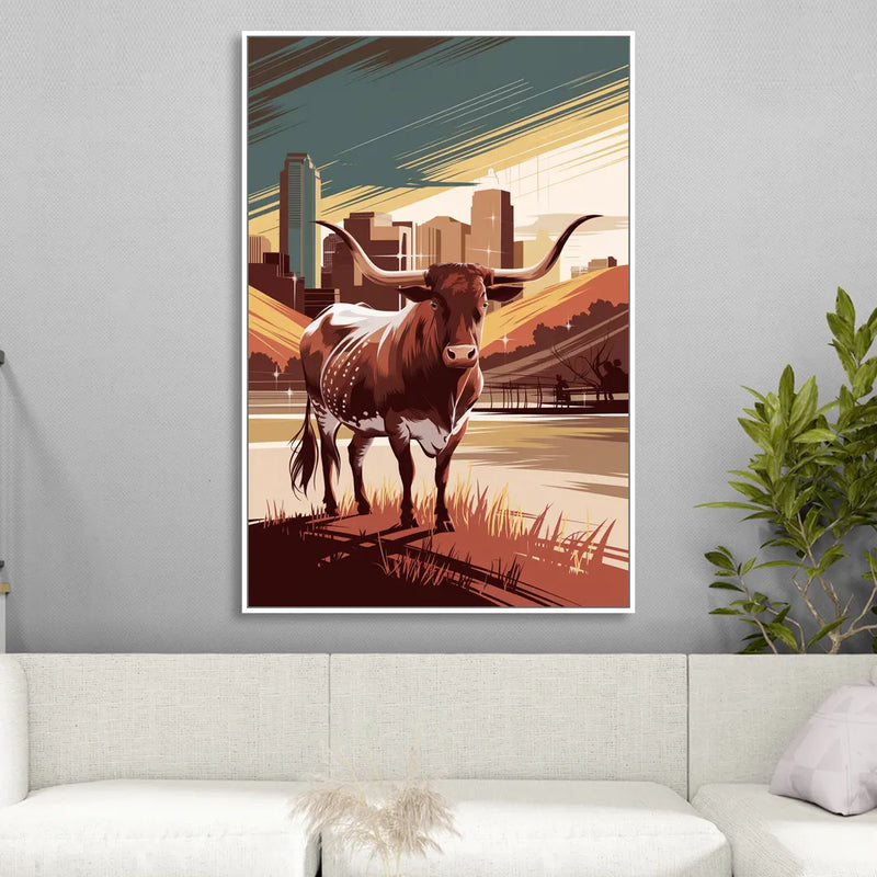 Austin Texas Longhorn Spirit Sitting Room - White Canvas Wall Art