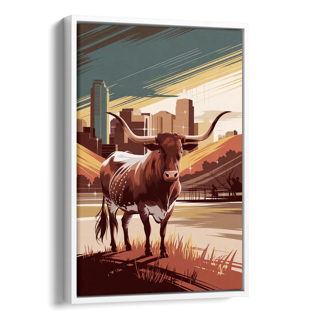 Austin Texas Longhorn Spirit Side - White Canvas Wall Art